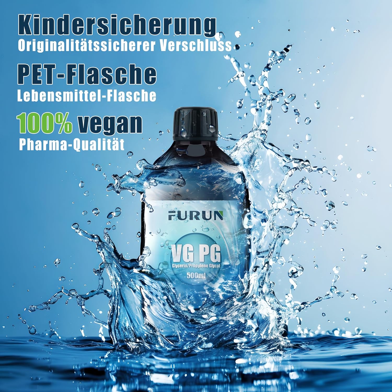2 x 500ml 50% VG Glycerin / 50% PG Propylenglykol, Pharma-Qualität, Hochreines 50% VG Glycerin flüssig E422 / 50% PG Propylenglykol flüssig E1520- Rein, Vegan, 0% Zusatzstoffe